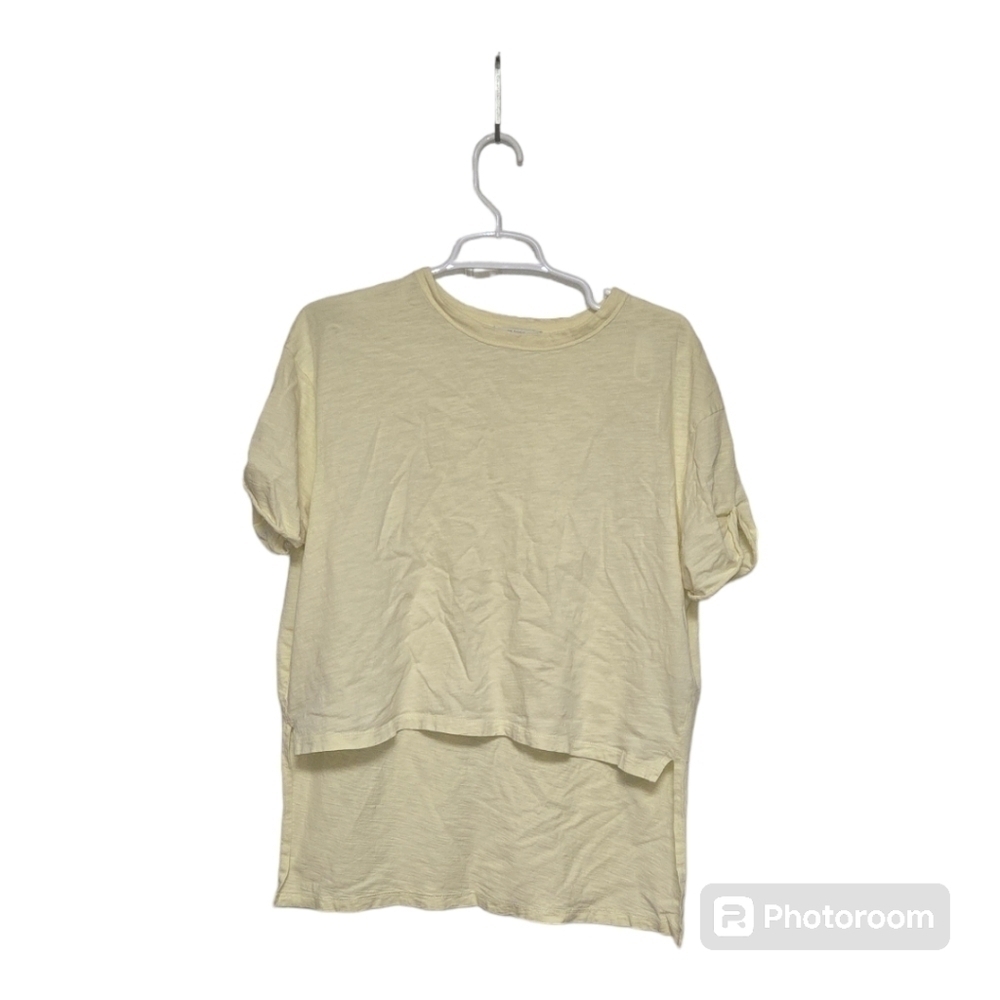 Zara Trafaluc Yellow Cropped Hi Low Cotton Tee Small